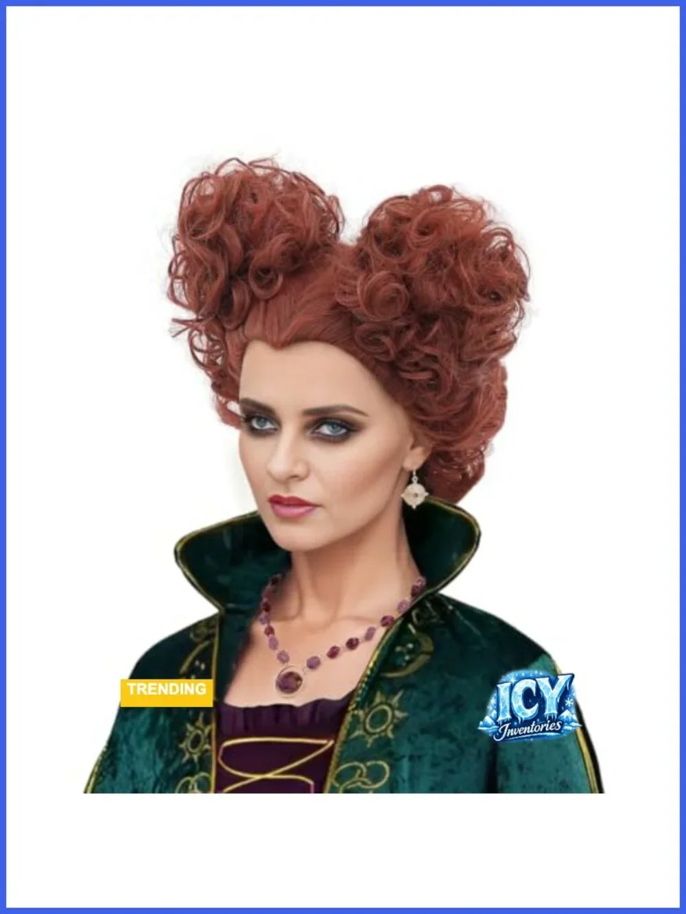 Red Brown Short Curly Cosplay Wig with Buns for Halloween Costume Women Heat